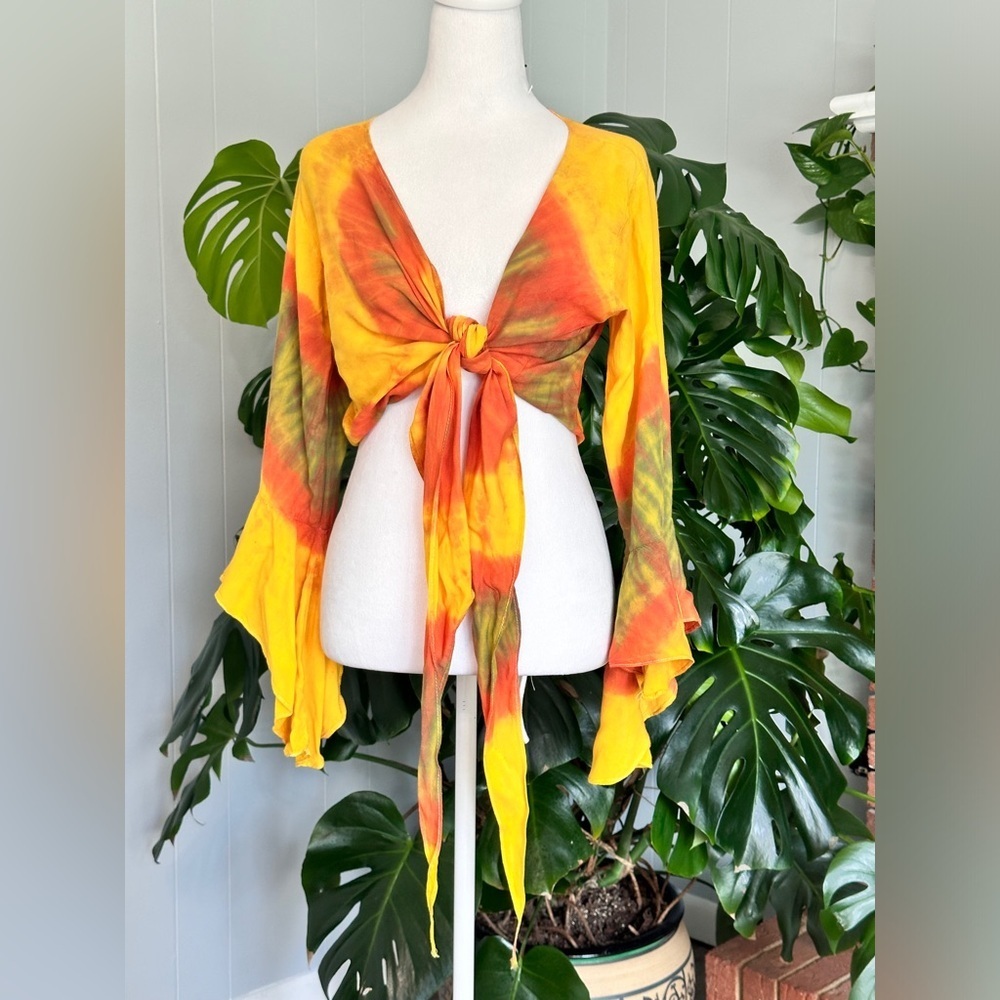 #9)  Vibrant Tie-Dye Open cropped Cardigan  (19” armpit  to armpit) like M/L